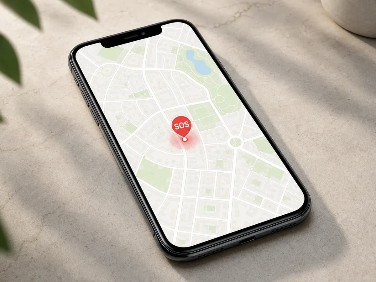 Hartă cu pin SOS pe telefon